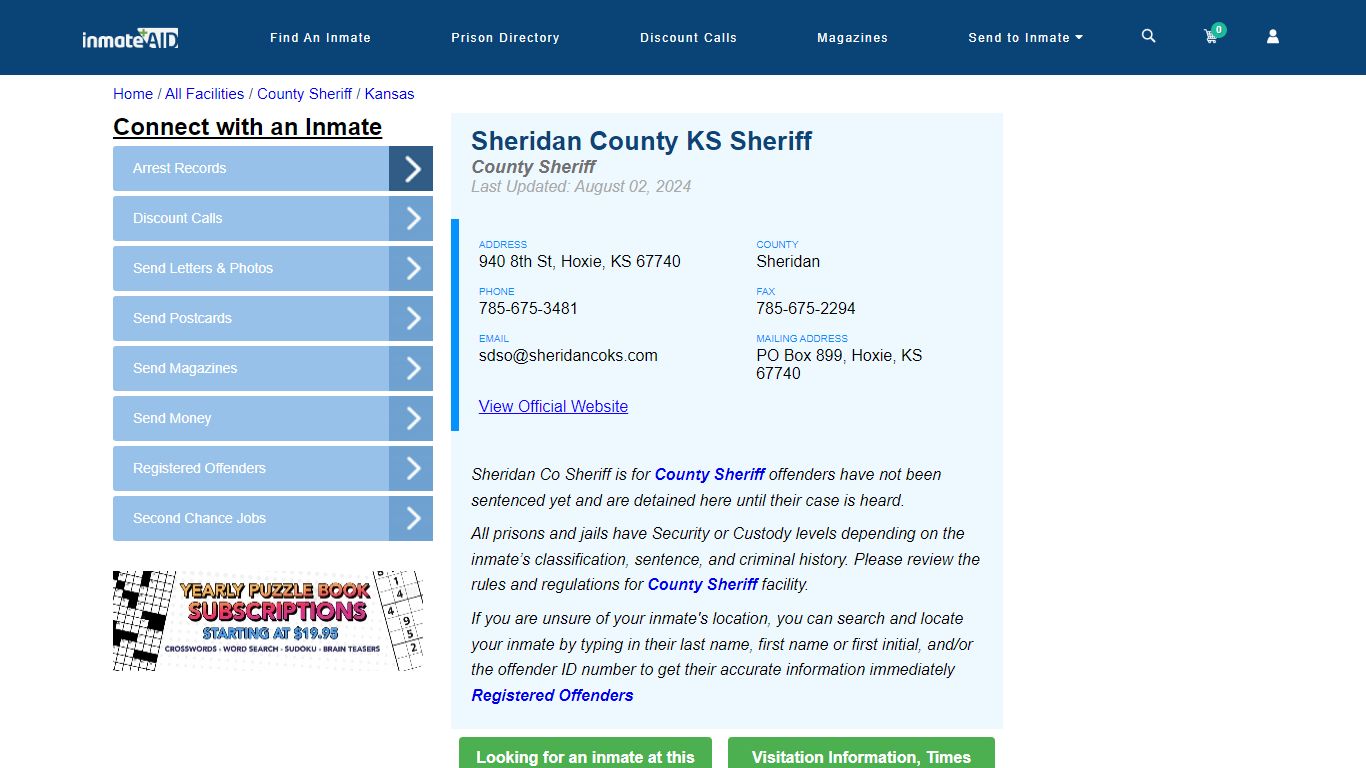 Sheridan County KS Sheriff & Arrest Search - InmateAid